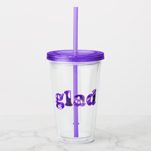 Vaso Acrílico Alegre deletreado con flores púrpura (Anverso)