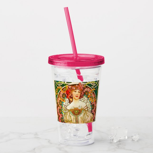 Vaso Acrílico Alphonse Mucha Art Nouveau Daydream (Anverso (hielo))