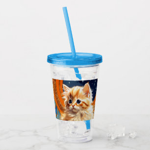 Vaso Acrílico Alphonse Mucha Art Nouveau Naranja Cat