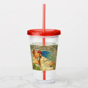 Vaso Acrílico Alphonse Mucha Art Nouveau Princess Hyacinth