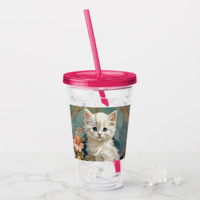 Vaso Acrílico Alphonse Mucha Estilo Gato Blanco (Anverso (hielo))