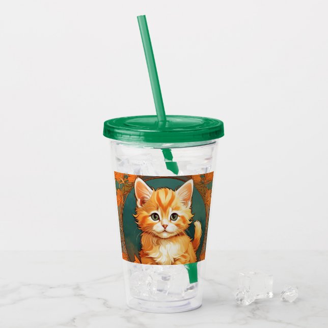 Vaso Acrílico Alphonse Mucha Style Naranja Cat (Anverso (hielo))
