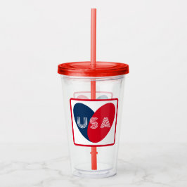 Vaso Acrílico Amar a los Estados Unidos Patriótico Rojo Azul Bla