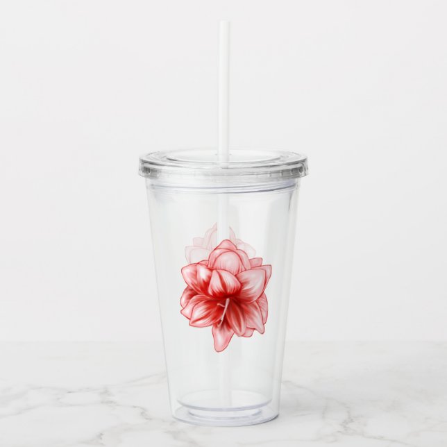 Vaso Acrílico Amarilis rosa y blanco ilustrados (Anverso)
