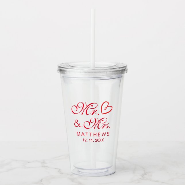 Vaso Acrílico Amo Corazón rojo Boda personalizado mr y mrs Acry (Anverso)