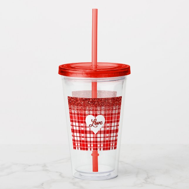 Vaso Acrílico Amor de Cuadros Rojos (Anverso)