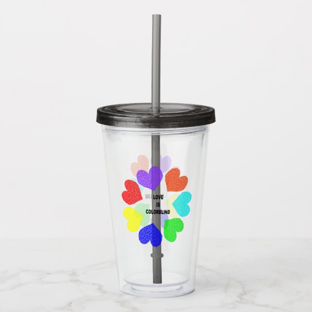Vaso Acrílico Amor interracial Corazón arcoiris (Anverso)