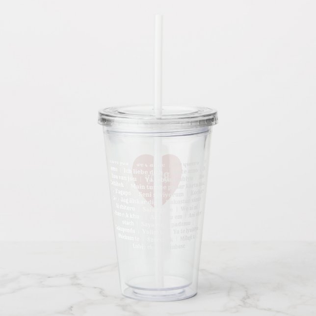 Vaso Acrílico Amor multilingüe Acrílico Tumbler Dusty Pink (Anverso)