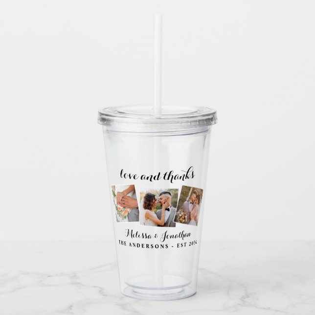 Vaso Acrílico Amor y gracias elegancia 3 foto novia Boda de Groo (Anverso)