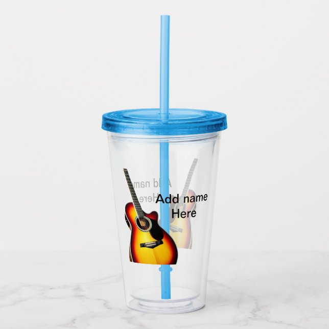 Vaso Acrílico Añadir el nombre texto guitarra acústica marrón ed (Anverso)