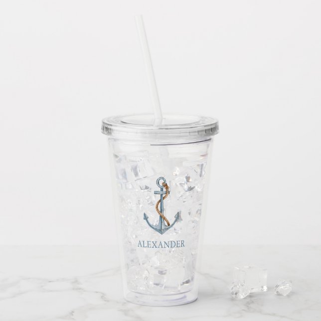 Vaso Acrílico Anclaje Azul Vintage Con Rope Personalizado (Anverso (hielo))