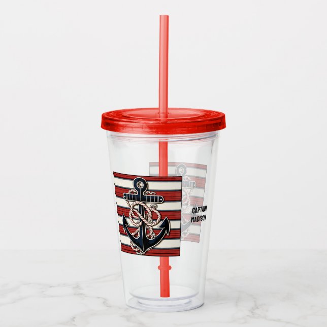 Vaso Acrílico Anclaje náutico de texto personalizado (Anverso)
