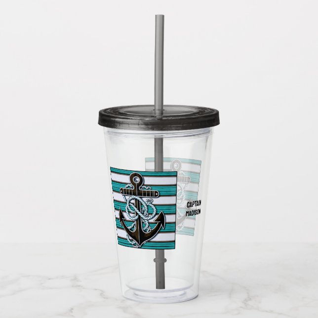 Vaso Acrílico Anclaje náutico de texto personalizado (Anverso)