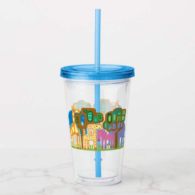 Vaso Acrílico Animales africanos arte folclórico diseño infantil (Anverso)