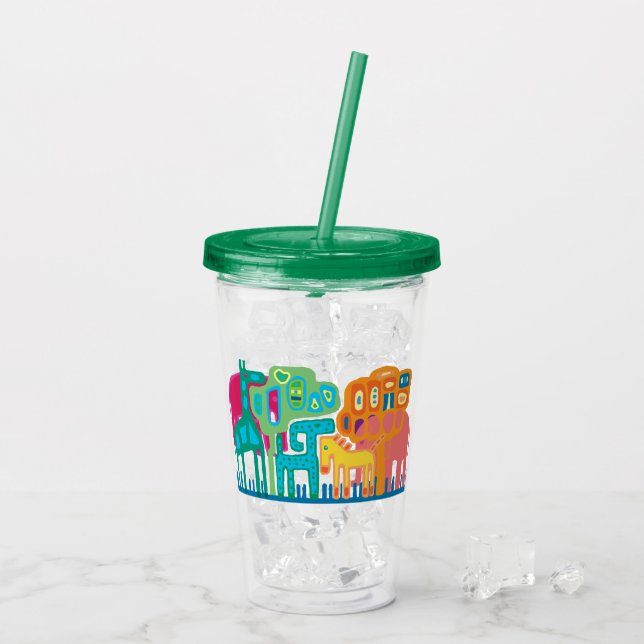 Vaso Acrílico Animales africanos arte folclórico diseño infantil (Reverso (hielo))