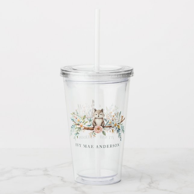 Vaso Acrílico Animales de acuarela de Woodland (Anverso)