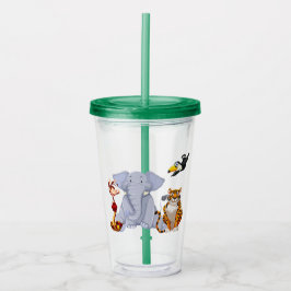 Vaso Acrílico Animales de la jungla: elefante, tigre, mono