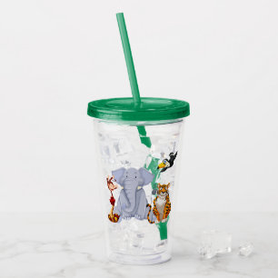 Vaso Acrílico Animales de la jungla: elefante, tigre, mono