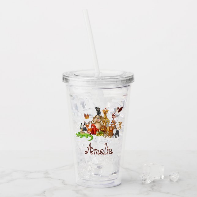 Vaso Acrílico Animales del niño personalizado (Anverso (hielo))