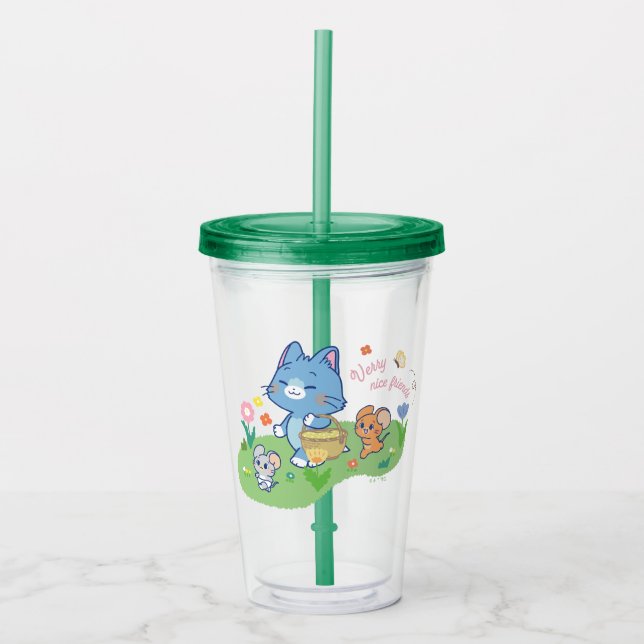 Vaso Acrílico Anime Tom, Jerry y Tuffy Picnic (Anverso)
