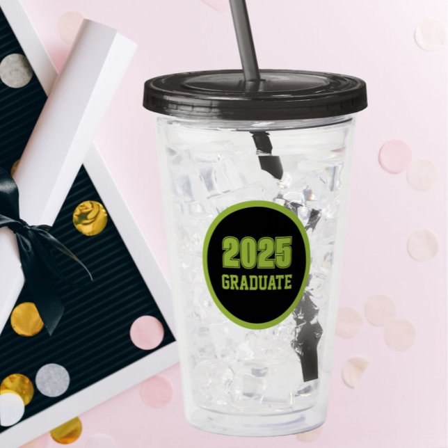 Vaso Acrílico Año de Graduación del Círculo Verde Negro y Lime (In Situ Graduation)
