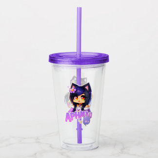 Vaso Acrílico Aphmau, Copa de Cumpleaños, Meemeows, Gato Púrpura