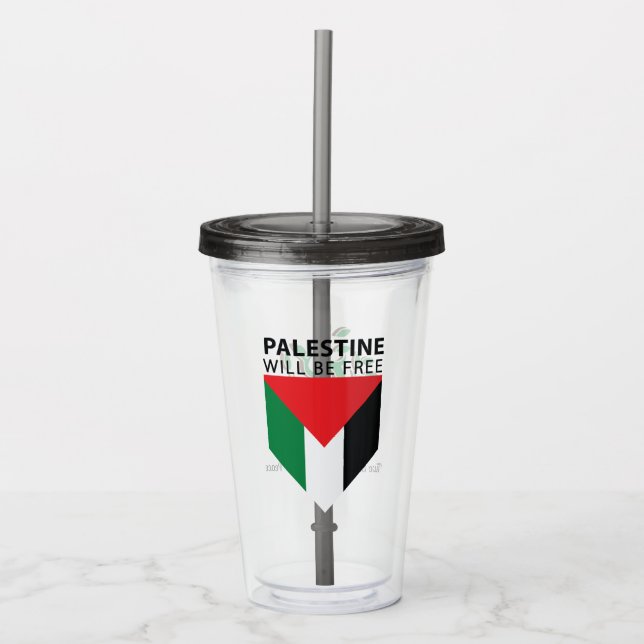 Vaso Acrílico Apoyen Palestina, Bandera y Árbol de Olivos (Anverso)