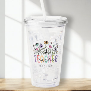 Vaso Acrílico Apreciación del profesor personalizado de Flor Sil