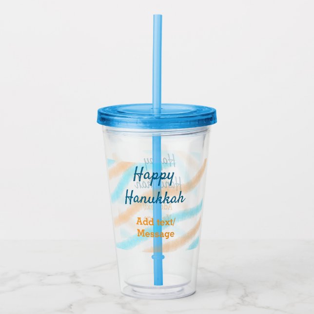 Vaso Acrílico Aqua naranja feliz Hanukkah agregar mensaje de tex (Anverso)