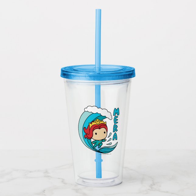 Vaso Acrílico Aquaman | Gráfico Chibi Mera Riding Wave (Anverso)