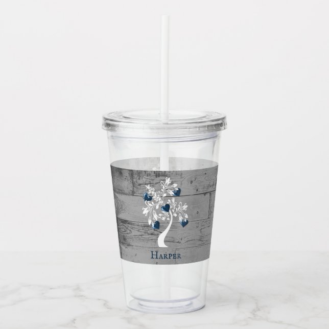 Vaso Acrílico Árbol azul de los corazones Tumbler acrílico perso (Anverso)