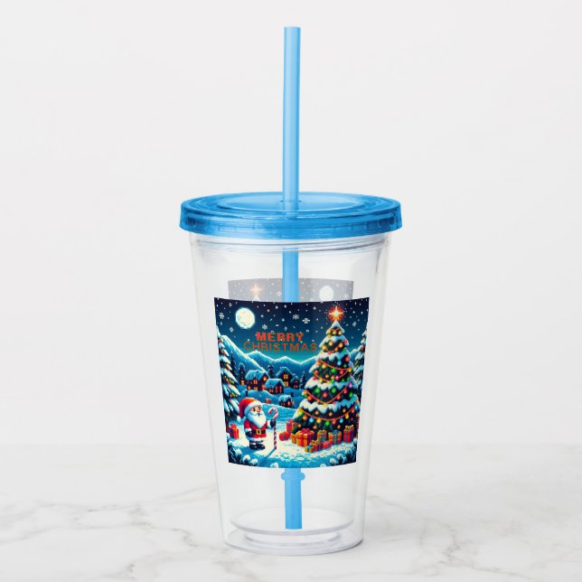 Vaso Acrílico Árbol de Navidad de 8 bits y Santa (Anverso)
