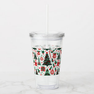 Vaso Acrílico árbol de Navidad, regalos, bastón de caramelo