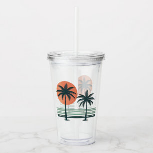 Vaso Acrílico Árbol de palmeras tropicales retro/vintage