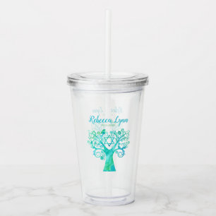 Vaso Acrílico Árbol verde verde azulado de la acuarela del palo