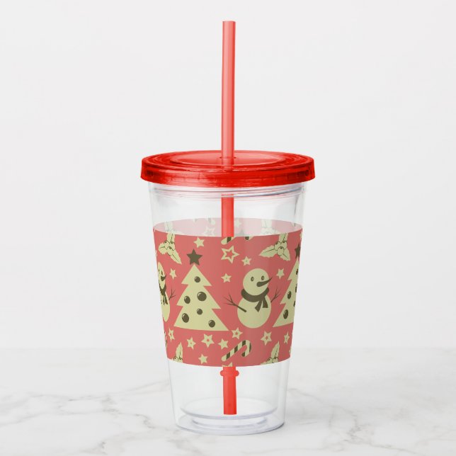 Vaso Acrílico Árboles de Navidad retro estrella de berry caramel (Anverso)