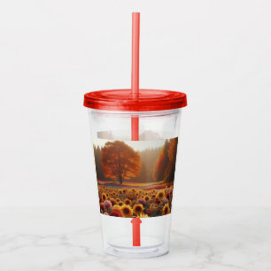 Vaso Acrílico Árboles otoñales/campo con mamáes