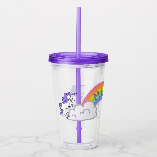 Vaso Acrílico Arcoiris y Unicornios diseñan Tumbler acrílico (Anverso)
