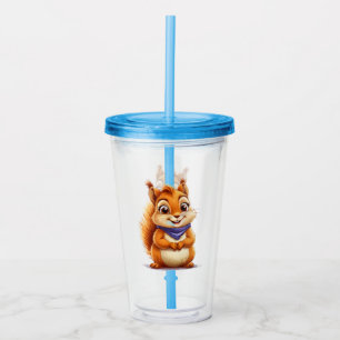 Vaso Acrílico Ardilla de dibujos animados linda con bufanda azul