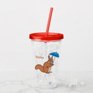 Vaso Acrílico Ardilla roja con paraguas personalizado