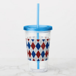 Vaso Acrílico Argyle Rojo, Blanco y Azul de Glitter 4 de Julio