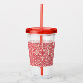 Vaso Acrílico Art Nouveau Inspired Florals Clear Tumbler - Red