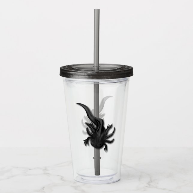 Vaso Acrílico Arte Axolotélico Melanoico Negro (Anverso)