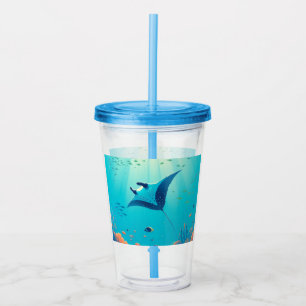 Vaso Acrílico Arte costero clásico de manta raya