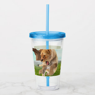 Vaso Acrílico Arte de Aventura en la Jungla de la Fiera Leona