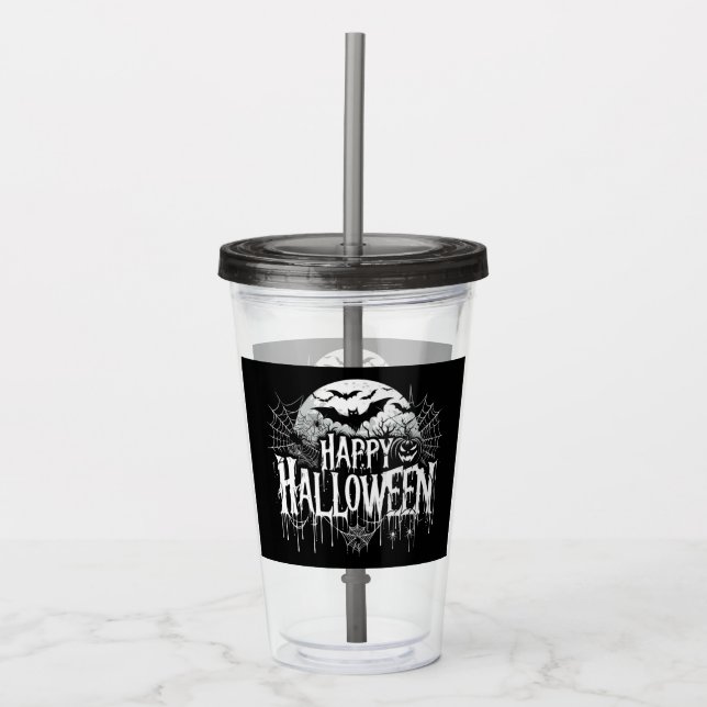 Vaso Acrílico Arte de Halloween feliz (Anverso)