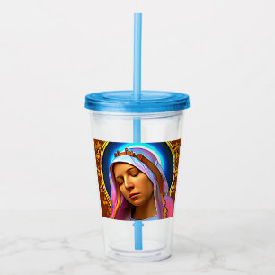 Vaso Acrílico Arte de IA de La Santísima Virgen María