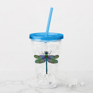 Vaso Acrílico Arte de la libélula del emperador colorido