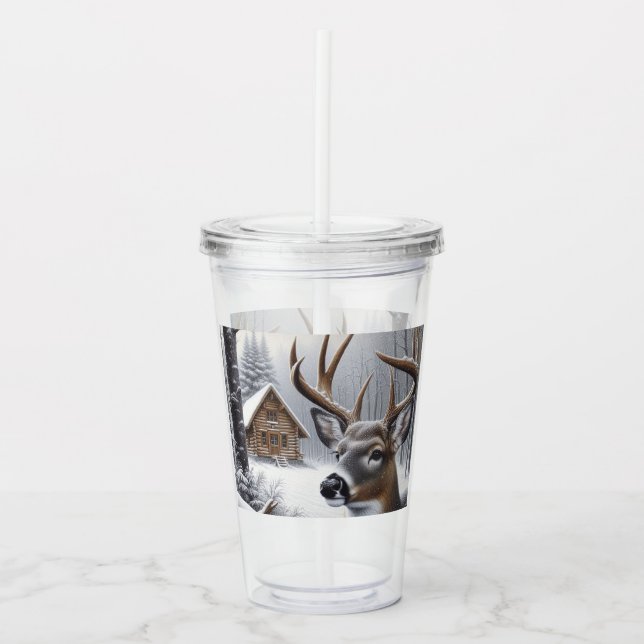 Vaso Acrílico Arte de venado/buck de invierno (Anverso)