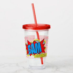Vaso Acrílico Arte pop personalizado de cómic vintage BAM!